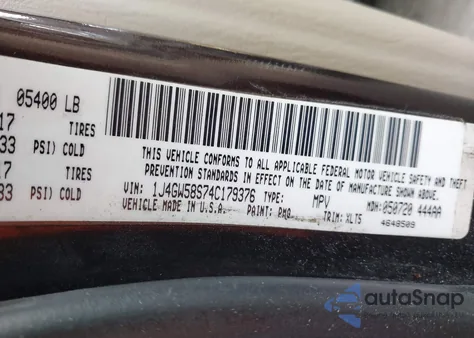 2004 Jeep Grand Cherokee Limited z USA, uszkodzony, nr VIN 1J4GW58S74C179376